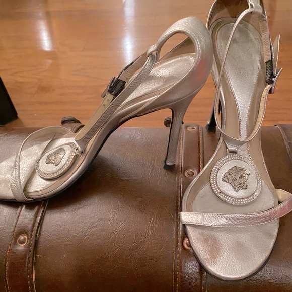 versace silver heels